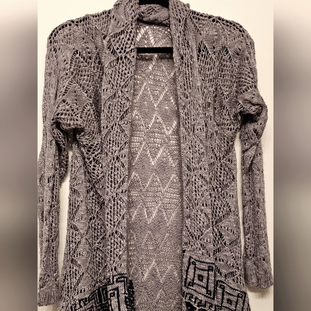 Womens Boho grey & black cascading duster. Shawl, kimono, cardigan , wrap